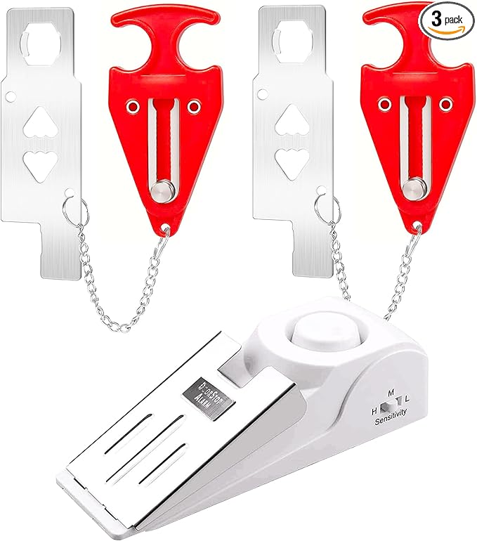 KERUI Door Stop Alarm & Portable Door Lock, Dual Protection Security Door Stopper Wedge Alarm with 3 Levels Sensitivity, Door Security Devices for Travel Hotel Home Apartment (3 Pack)