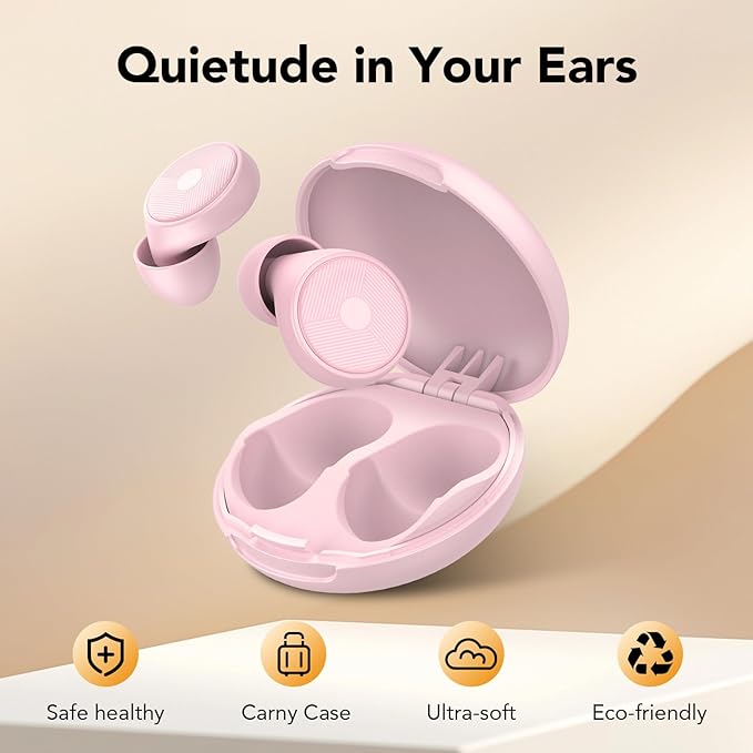 Ear Plugs for Sleeping Noise Cancelling -45dB, Soft and Reusable Silicone Hearing Protection Earplugs with 8 Eartips and Carrying Case, for Sleeping, Concert, Working, Studying, Traveling (Pink)