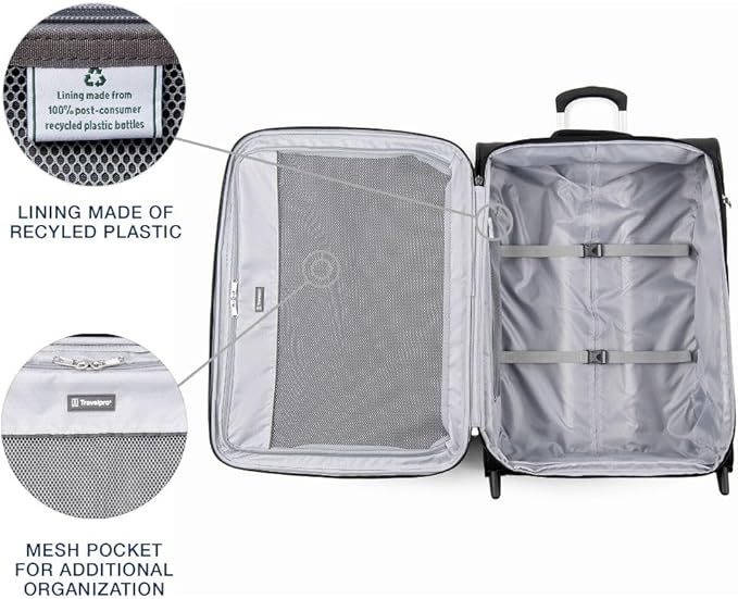 Travelpro Maxlite 5 Softside Expandable Upright 2 Wheel Checked Luggage, Lightweight Suitcase, Men and Women, Black, Checked Medium 26-Inch
