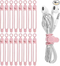 Nearockle 16Pcs Silicone Cable Straps Wire Organizer for Bundling Earphone, Phone Charger, Computer Cords, Reusable Cable Ties Cord Organizer in Home,Office,Kitchen,School(Pink)