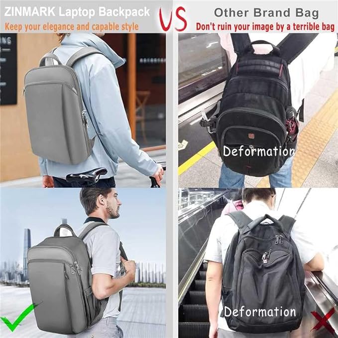 ZINMARK Slim Expandable 15 15.6 16 Inch Laptop Backpack Anti Theft Travel Business Durable Computer Bag, Multipurpose Large Capacity Daypack for Men And Women，G01Y01