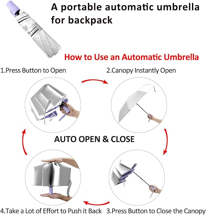 BAODINI Small UV Protection Travel Umbrella Compact for Rain and Sun UPF 50+ 41 inch Portable Umbrella for Women and Men