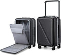 MILADA Wide Handle Luggage with Front Pocket Hardshell Aluminium Check In Suitcase with Wheels Medium 24 Inch Front Opening Checked Luggage with Spinner Wheels TSA Lock Airline Approved Luggage, Black