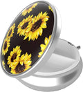 Pill Box, 3 Compartment Portable Travel Medicine Box with Mirror, Compact and Cute, Fits in Purse and Pocket, Medicine and Vitamin Organizer (Sunflowers)