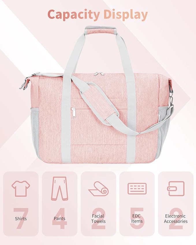 Narwey 18x14x8 Inches Travel Bag Spirit Airlines Frontier Personal Item Bag, Travel Duffel With Wet Pocket Carry on Bag for Airplane Underseat Duffle Overnight for Women and Men (Pink)