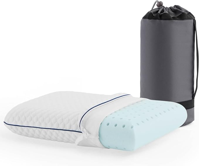 WEEKENDER Gel Memory Foam Camping Pillow - Travel Essentials & Must Haves - Camping Gear & Accessories - Contouring Neck Support - Small Size Compatible for Car, Airplane, and Beach - 1 Pack