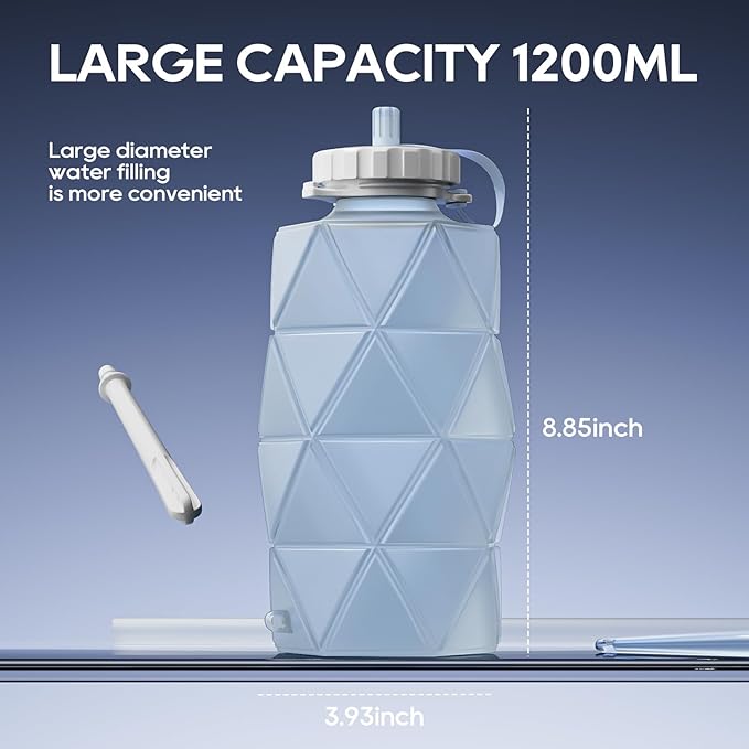 Collapsible Silicone Enema Bag Bottle Kit with 5.3ft Enima Hose, 5 Enema Tips, Controllable Flow Valve, 1.2 L Capacity Silicone Enama kit for Coffee and Water Colon Cleanse