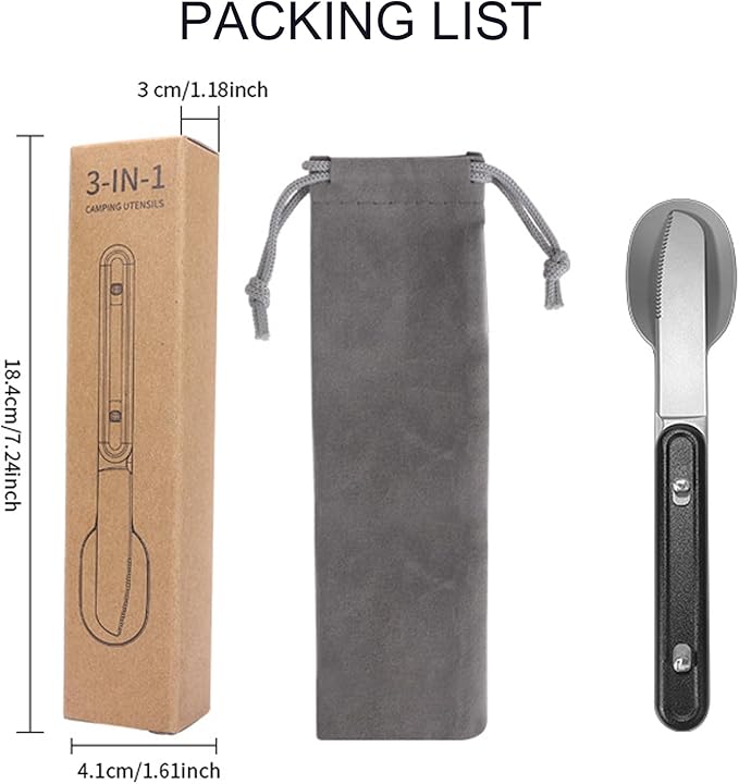 3-in-1 Camping Utensils, Portable Stainless Steel Spoon, Fork and Knife Combo Set for Outdoor Camping Hiking Picnic Travel