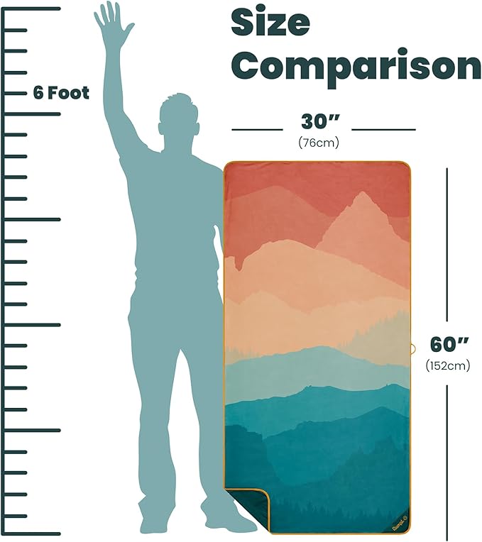 Rumpl Tech Towel Quick-Dry Towel for Travel, Beach, and Camp, Rocky Mountain Sunset Fade