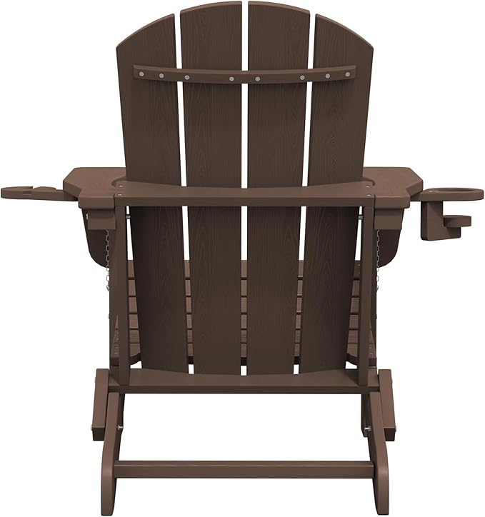 SERWALL Adirondack Chair with Cup Holders - Composite Adirondack Chairs Set of 4 HDPE Outdoor Chairs All Weather Use- Coffee