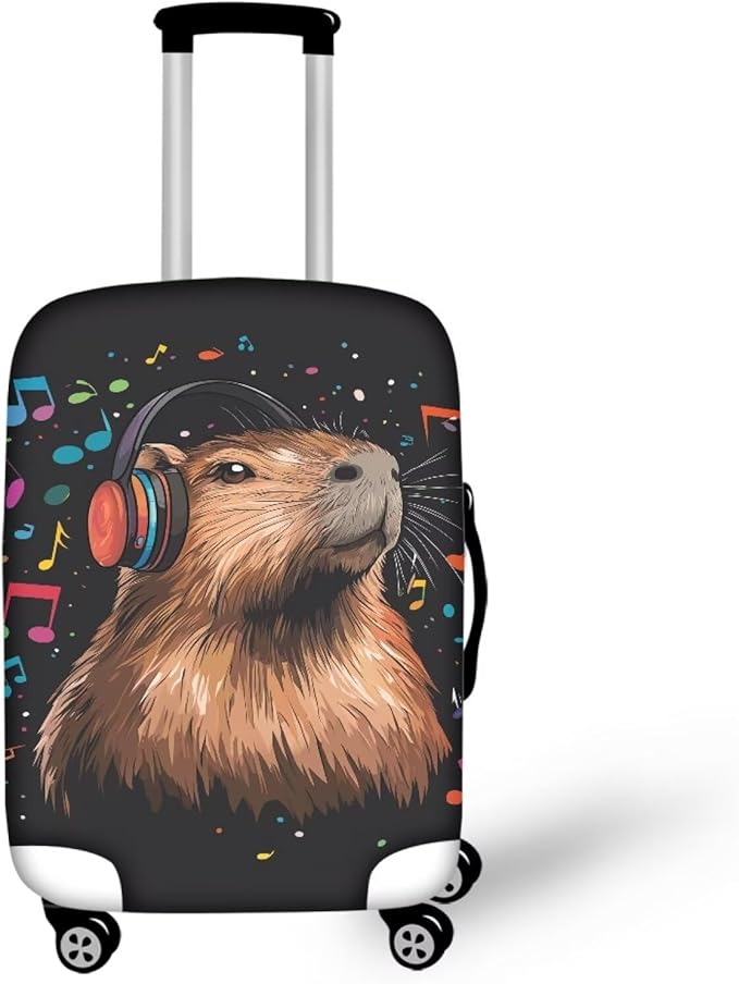 Capybara Luggage Cover Fits 30-32 Inch Luggage Anti-Scratch Spandex Zipper Suitcase Cover Protector Washable Stretchable Travel Baggage Case Cute Travel Essential, Music Note, Size XL