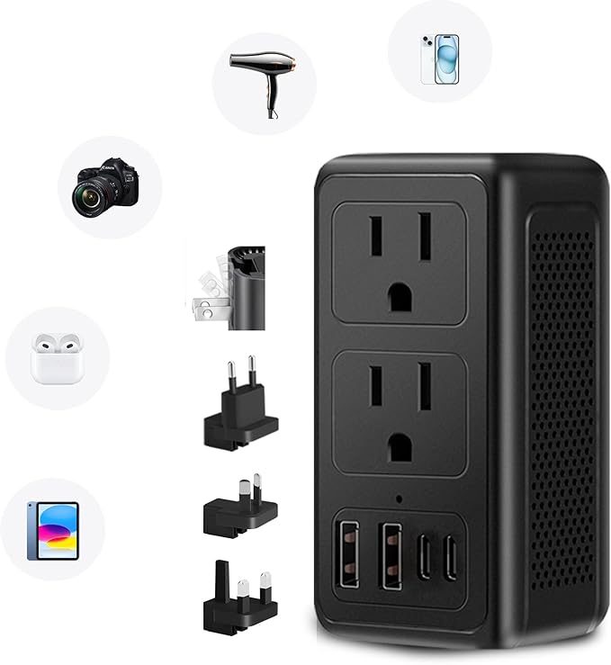 Upgraded 2000W 220V to 110V Voltage Converter US to Europe Travel Adapter for Hair Dryers with Fast Charging International Travel Adapter with 2 USB A and 2 USB C Power Converter Adapter Combo