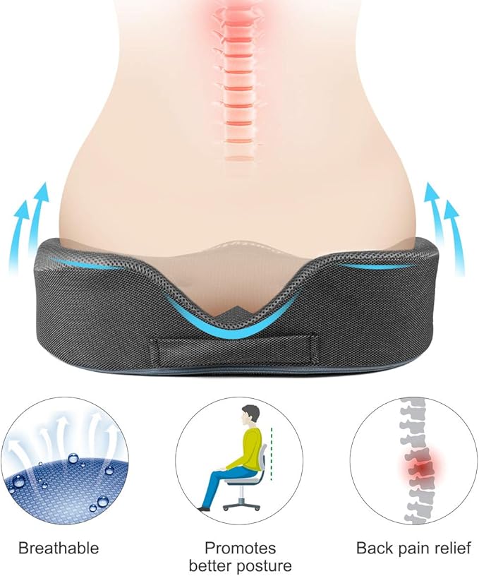 LOUTYTUO Seat Cushion Pillow,100% Memory Foam and Washable Cover,for Office Chair,Car Seat and Wheelchair,Tailbone & Sciatica & Back Pain Relief