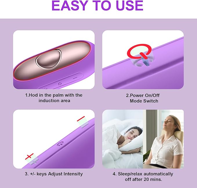 Sleep Aid Device, Micro-Current Sleep Instrument Anxiety Device, Portable Rechargeable Sleep Aid for Anxiety and Insomnia (Purple)
