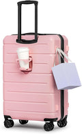 KYME 26 Inch Luggage TSA Approved Hardshell 26" Suitcases with Spinner Wheels Durable Medium Travel Checked Luggage with Cup Holder for Women Men Pink