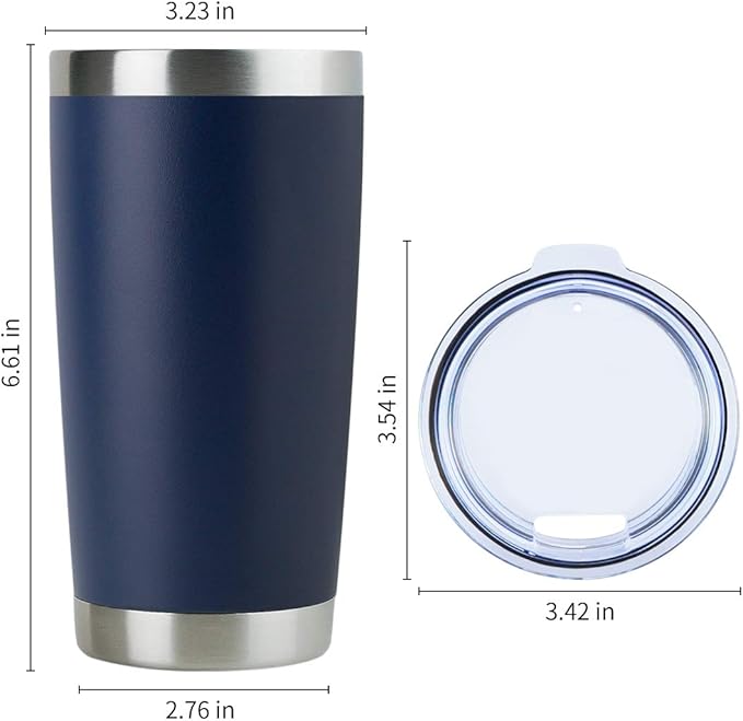 DOMICARE 20oz Stainless Steel Tumbler Bulk with Lid, Double Wall Vacuum Insulated Travel Mug, Powder Coated Coffee Cup (Powder Navy, 8)
