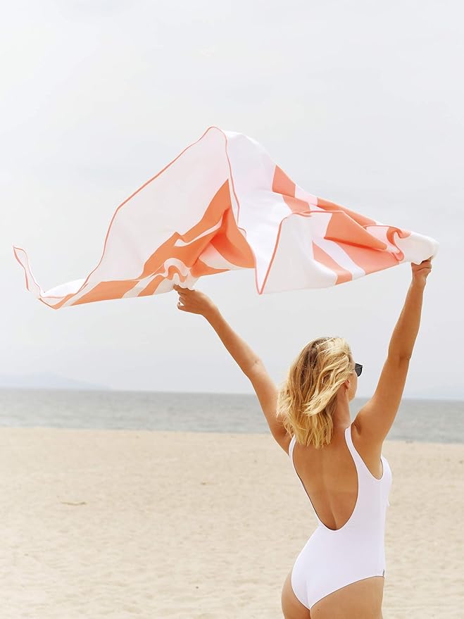Coral Microfiber Beach Towel by Laguna Beach Textile Co - Sand Free, Light Weight Striped Pool Towel - Perfect for Yoga, Gym, Beach, Pool - Extra Large, 35" x 75"