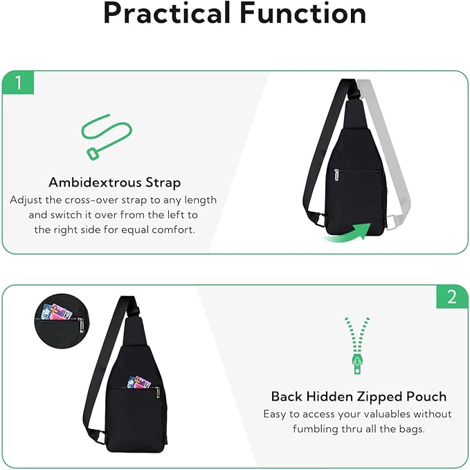 WATERFLY Small Crossbody Sling Backpack Anti Theft Backpack for Traveling Chest Shoulder Bag