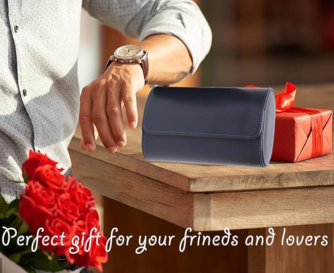 Watch Travel Case, Luxury Leather Watch Roll 2 Slot Organizer Box, Jewelry Storage Case Gifts for Man and Woman Christmas Anniversary Birthday (Blue-2slot)