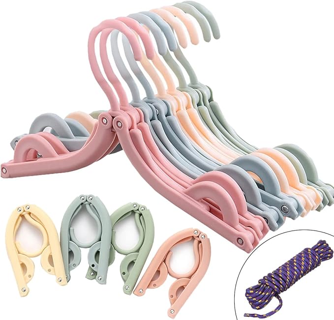 20 Pcs Foldable Travel Hangers - Portable Folding Collapsible Clothes Hangers Lightweight Travel Accessories Foldable Clothes Drying Rack Dorm Hanger for School Home with Clothesline