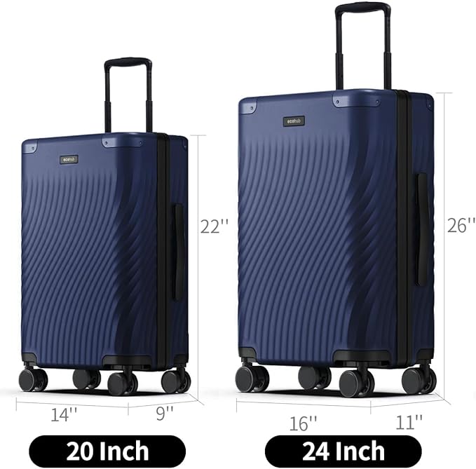 ECOHUB Hardside Expandable Carry On Luggage Sets, Recycled PC 20/24" Rolling Luggage Airline Approved with Spinner Wheels & TSA Lock, Lightweight Hardshell Travel Suitcase, 20+24 inch Carry-on Blue