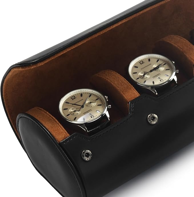 Oirlv Premium Leather Watch Roll Travel Case 3-Slot Watch Box for Men and Women Storage & Organizer Display, Anniversary Birthday（Black）