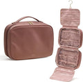 EACHY Hanging Toiletry Bag, Satin 4 Compartments Travel Toiletry Bags for Women, Large Capacity Make Up Organizer Bag with Handle & Compartments (Rose-Pink, L)