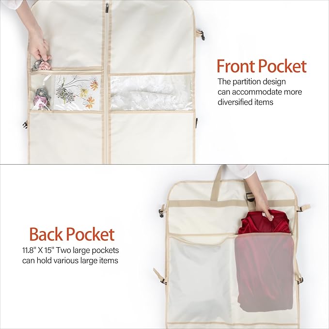 Zilink Wedding Dress Bag Long Garment Bag 72" Dress Bag for Traveling Trifold Bridal Garment Bag with Accessory Pockets and Adjustable Buckles for Wedding dress, Prom Evening Gown [Upgraded Version]