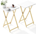 Foldable TV Trays, Small Folding Table, TV Trays Set of 2, TV Dinner Tray, Side Table for Bed, Couch, Portable Easy to Move, White & Gold