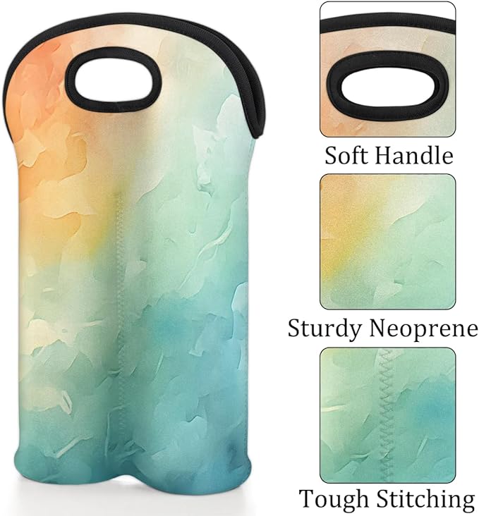 Wine Carrier Tote Bag - 2 Bottle Neoprene Insulated Holder with Soft Grip Handle, Perfect for Travel, Picnic, Gifting