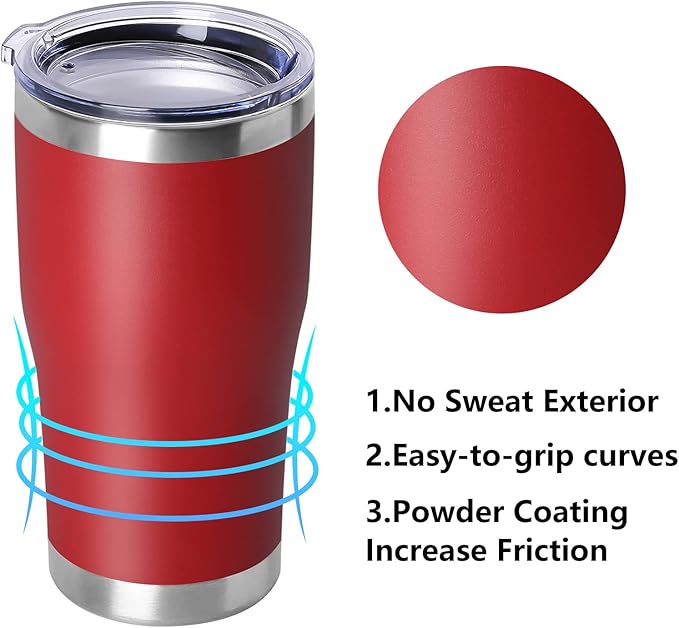 DOMICARE 20oz Tumbler with Lid Stainless Steel Tumblers Bulk, Double Wall Vacuum Insulated Coffee Travel Mug Powder Coated Tumbler, 8 Pack Red