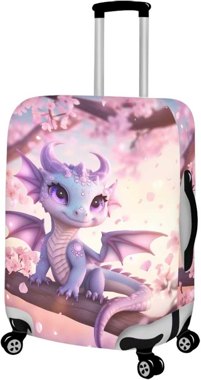 Dragon Suitcase Cover Elastic Thickness Travel Luggage Protector with Invisible Zip Washable Anti-Scratch Luggage Covers Universal Fits 18-21'' Spandex Baggage Case, Cherry Floral
