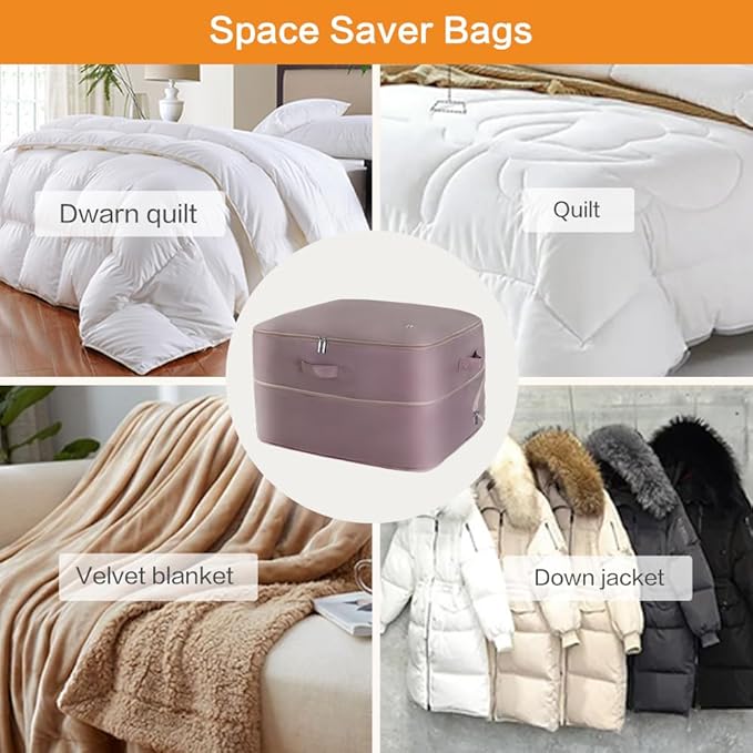 Ultra Space Saving Self Compression Storage Bags with Zipper, (pink) -Compression Organize for Bedding, Comforter Storage Bag for Blankets Duvet Quilts Pillows