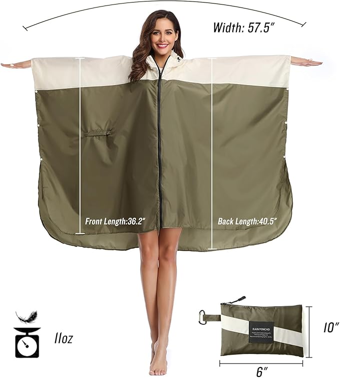 SaphiRose Unisex Rain Poncho Hooded Waterproof Raincoat for Adults Women