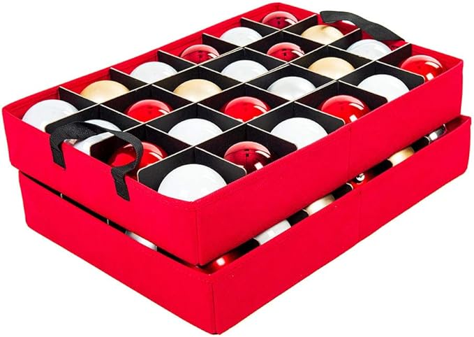 Santa's Bags [Christmas Ornament Storage Box with Dividers] - (Holds 48 Ornaments up to 3 Inches in Diameter) | Acid-Free Removable Trays with Separators | 2 Removable Trays