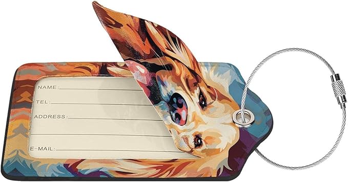 Dog Leather Luggage Tag with Stainless Steel Ring, Fun Name Id Card Cover Travel Bag Tag Set, Suitable for Travel Bag Luggage Women Men 4 PCS