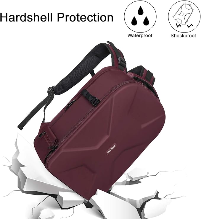 MOSISO Camera Backpack, DSLR/SLR/Mirrorless Photography Camera Bag 15-16 inch Waterproof Hardshell Case with Tripod Holder&Laptop Compartment Compatible with Canon/Nikon/Sony, Wine Red