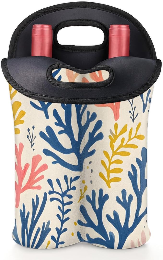 Neoprene Wine Tote, Bottle Carrier Gag Insulating Neoprene Thicker, Insulated Wine Bag for Travel Holds Two Bottles, Bottle Carrier Bags Protect the Bottles, Colorful Coral