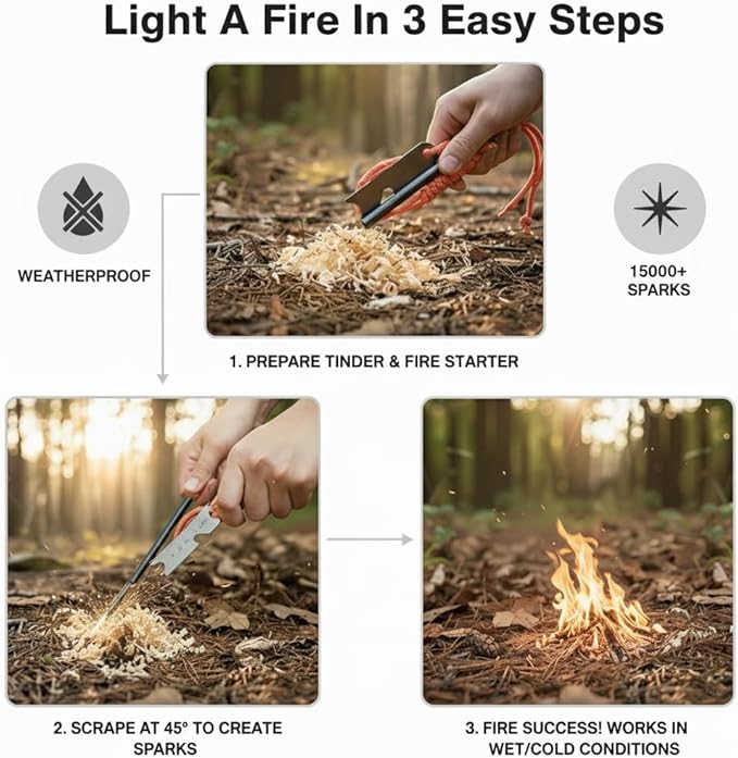 Professional 3-in-1 Survival Kit: Emergency Blanket, 120dB Whistle & All-Weather Fire Starter | Ultimate Safety Gear for Camping, Hiking, Car Emergencies & Storms (3-in-1 3pcs)