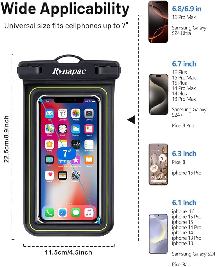 IP68 Waterproof Phone Pouch, Floating Waterproof Phone Case for iPhone 16 15 Pro Max Galaxy S24+ S23 Pixel 8 Pro with Detachable Lanyard, Cellphone Dry Bags Beach Vacation Essentials -2 Pack