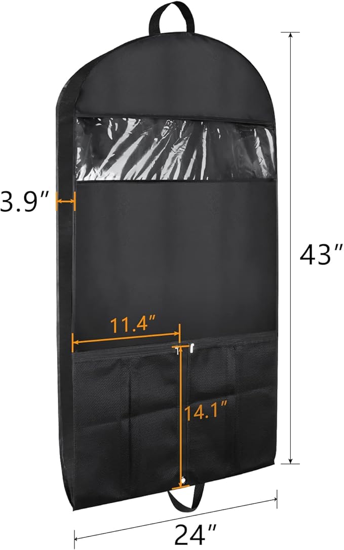 Zilink GarMen&Woment Bags for Hanging Clothes 43/'' Suit Bags for Men&Women Travel with 2 Large Mesh Pockets and Clear Window, for Suit, Coat, Dress, Set of 2