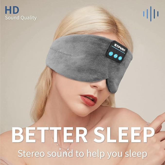 Sleep Eye Mask with Bluetooth Headphones, SYPVRY Wireless Headphones Bluetooth Silk Sleep Mask Blackout Blindfold, Bluetooth Eye Mask for Sleeping with Microphone