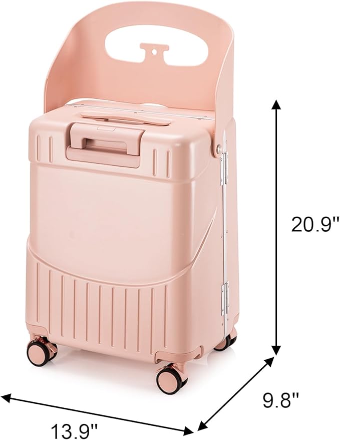 20" Hardshell Carry On Suitcase with Seat for Kids & Adults,Travel Luggage with Front Pocket & 4 Lockable Spinner Wheels, TSA Lock, USB Port, Luggage Cover, Safty Seatbelt