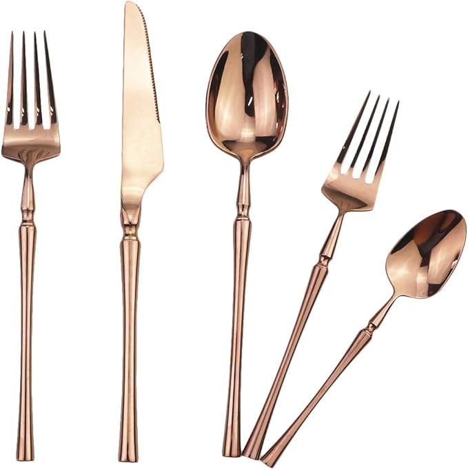 Gugrida 20 piece Copper Flatware Set 304 Stainless Steel Fork Spoon Cutlery Luxury Mirror Polished Silverware, Dishwasher Safe, Service for 4