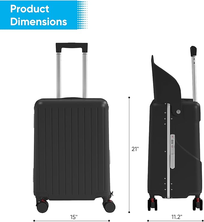 TABU 20" Ride-on Luggage with Seat For Kids & Adults，Carry On Hardshell Ride On Suitcase with 360° Lockable Spinner and TSA Lock, Black