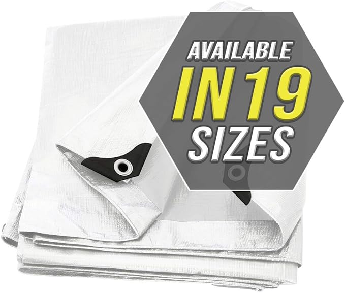 Tarp Cover White 2-Pack Heavy Duty 10X10 Thick Material, Waterproof, Great for Tarpaulin Canopy Tent, Boat, RV Or Pool Cover (10X10 Heavy Duty Poly Tarp White)