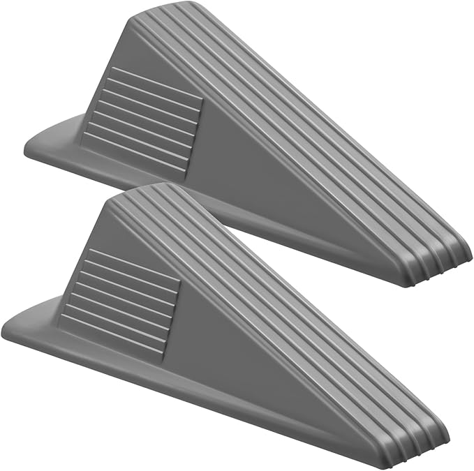 Frienda 2 Pcs Jumbo Door Stoppers Heavy Duty Door Stopper Tall up to 2inch Tall Wedge TPR Large Wedge Stackable Big Rubber Doorstop for Hotel Carpet Hardwood Concrete and Tile (Gray)