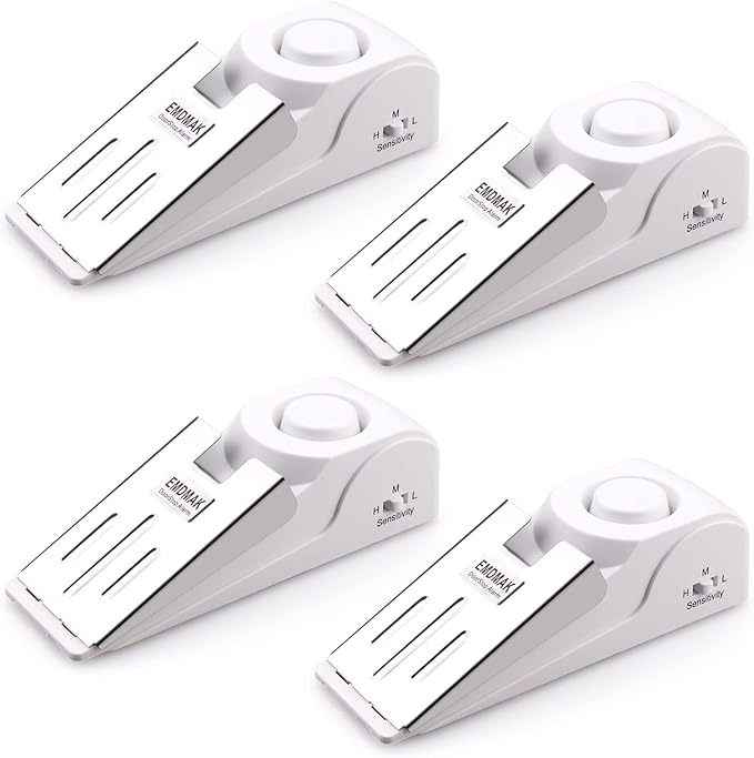 EMDMAK Door Stop Alarm with 120DB Siren Door Stop for Home & Travel (White) (Pack of 4)