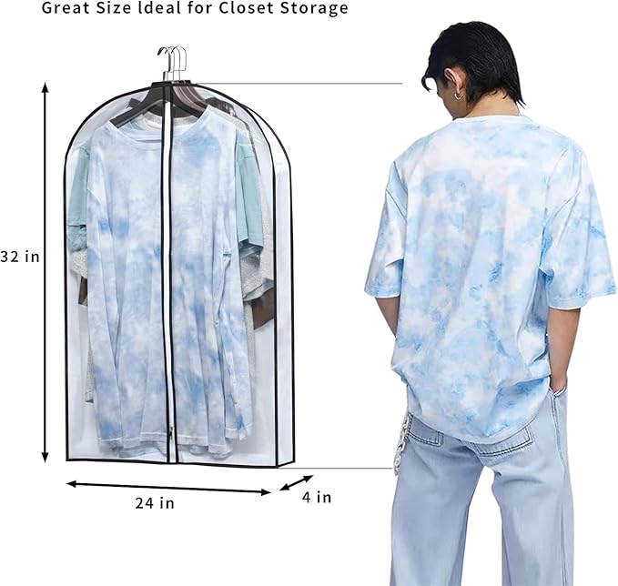 Hanging Clothes Storage with 4" Gusseted Garment Covers (Set of 6) - Clear Suit, Sweater, Shirt, Jacket Protectors for Closet - 24"x 32"x 4" / 6 Pack