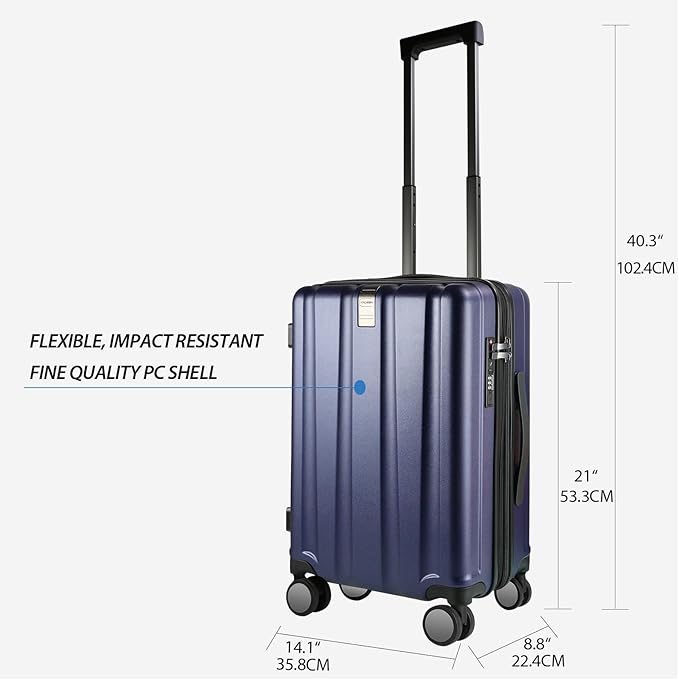 KROSER Hardside Expandable Carry On Luggage with Spinner Wheels & Built-in TSA Lock, Durable Suitcase Rolling Luggage with USB Port, Carry-On 20-Inch, Navy Blue